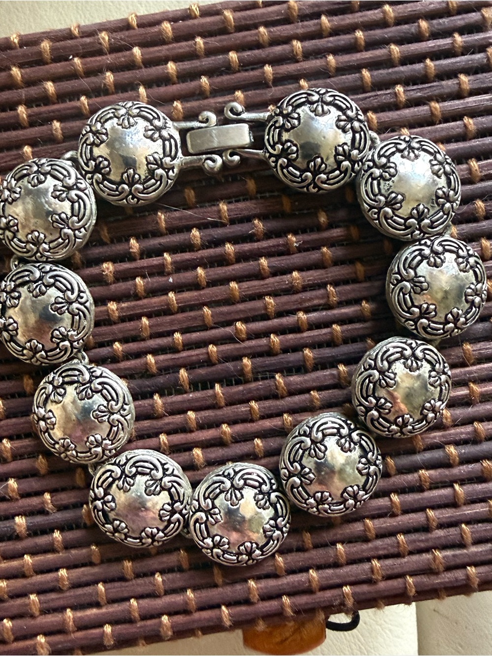 Vintage 1980s  Silver Button Link Bracelet -